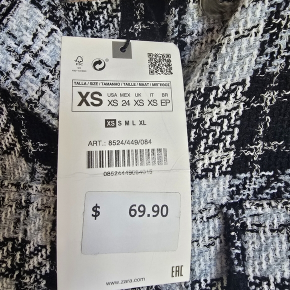 ZARA New Black White Tweed Fringe Trim Oversized Button Front Shacket Size XS - Picture 12 of 14